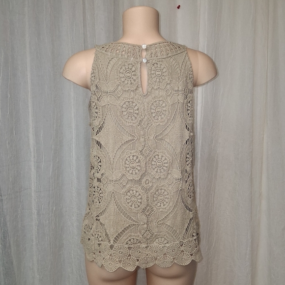 Adiva Women Size M Lace Patterned Tan Tank Top - Picture 9 of 14